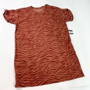 Eddie Bauer Tunic Shirt Womens XL Orange Pullover Zebra Print Short Sleeve